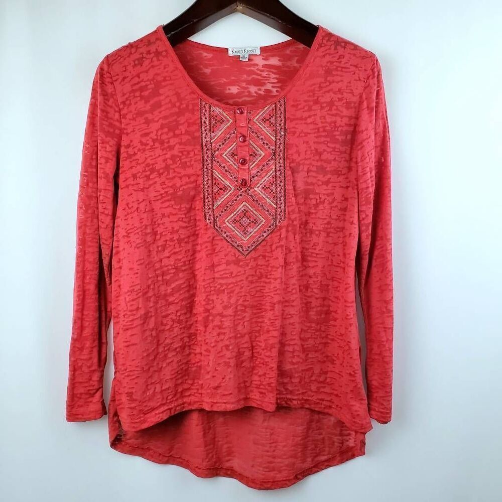Katie's Kloset Medium Red Burnout hi-low Top